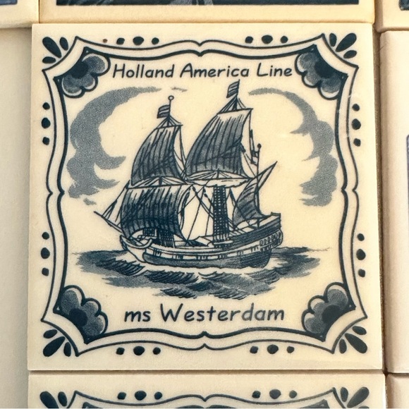Holland America Line Delft Blue Tile Coasters Lot of 16 Pieces Cork Back Pairs - Picture 11 of 13